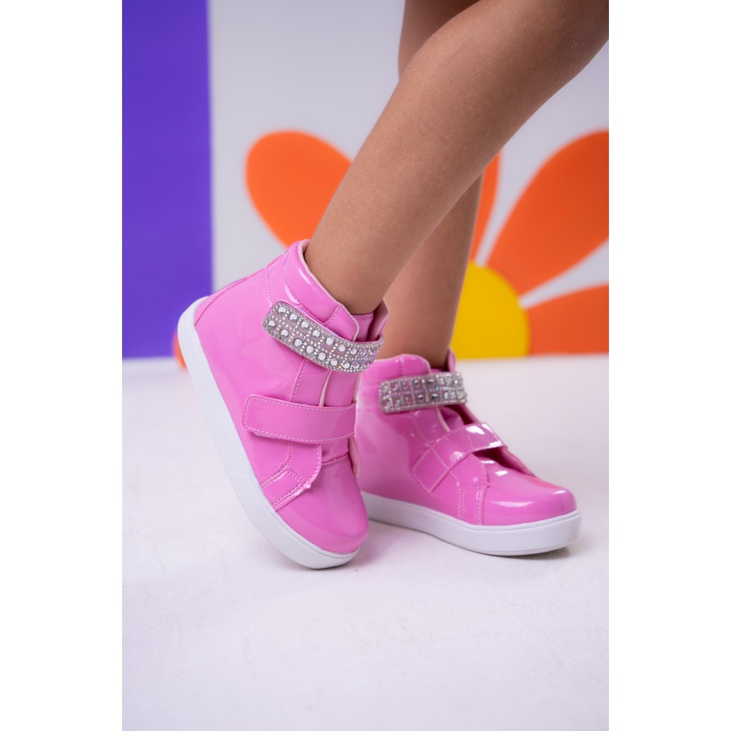 Tênis Bota Feminina Rosa Chiclete Cano Curto Inverno Escolar Casual Social Confortável Estiloso