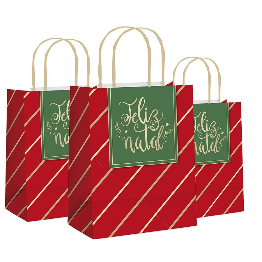 Sacola de Papel - Feliz Natal - 10 unidades - Cromus - Rizzo