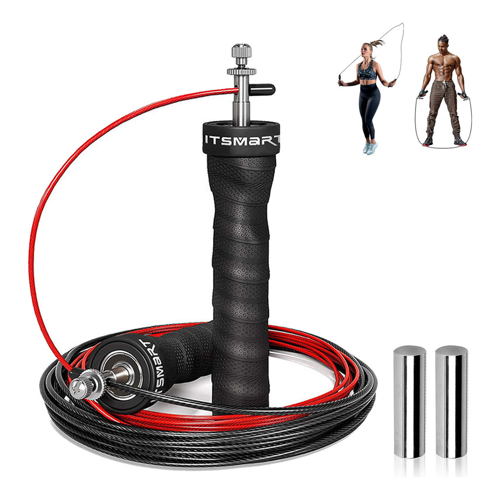 Corda de Pular Speed Rope com Rolamento Cabo em Aço Revestido Com Pesos Extras Crossfit Fitness 3M