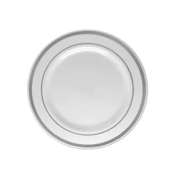 Prato Descartável Raso Redondo Premium Listras Prata - 19cm - 6 unidades - Rizzo