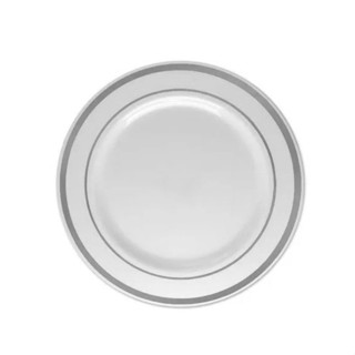 Prato Descartável Raso Redondo Premium Listras Prata - 19cm - 6 unidades - Rizzo em Oferta na Shopee