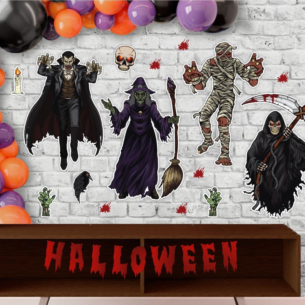 Decoração Halloween Assustador Kit Com 4 Paineis Gigantes + 20 Peças em Oferta na Shopee