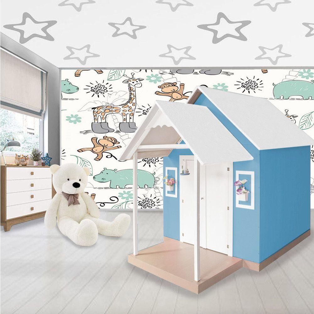 Imagem Casinha de Brinquedo Artesanal MDF com Telhado Branco/Azul L12 - Gran Belo