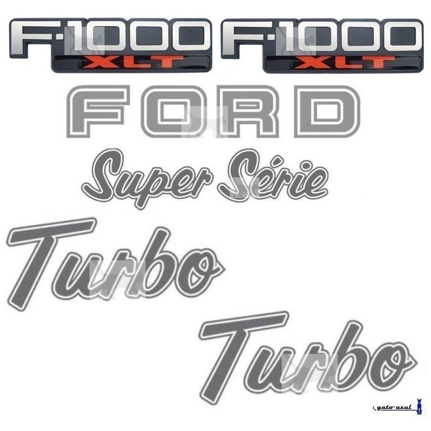 Emblemas F1000 Xlt + Ford Super + Turbo Prata - 1996 À 1998