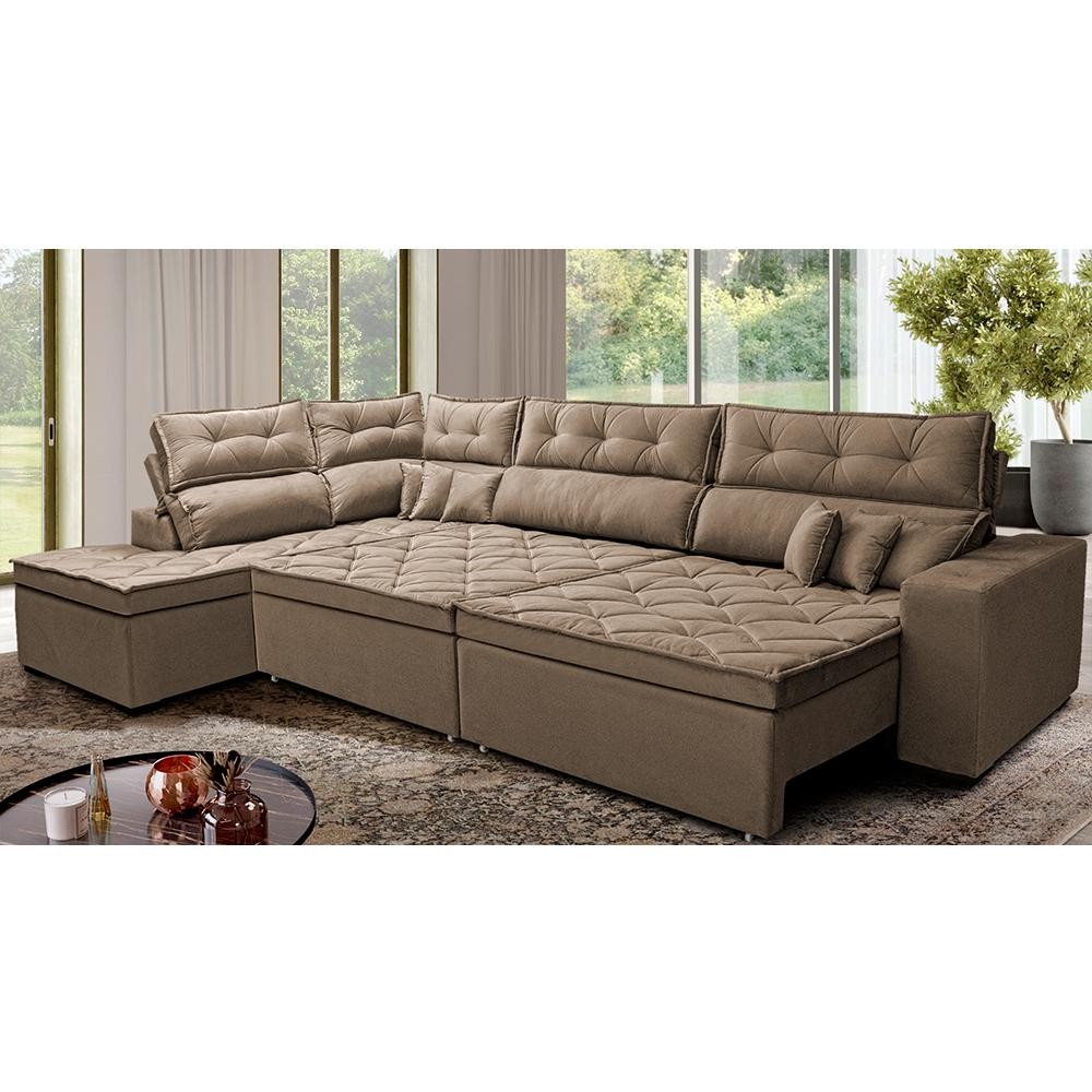 Sofá de Canto Retrátil e Reclinável Esquerdo 3,40x2,36m Molas Cama inBox Espanha Velusoft Castor em Oferta na Shopee