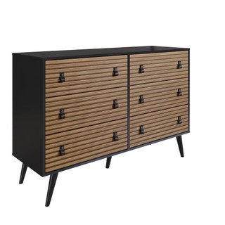 Comoda 6  Gavetas Amber Preto Frente Efeito Ripado em Oferta na Shopee