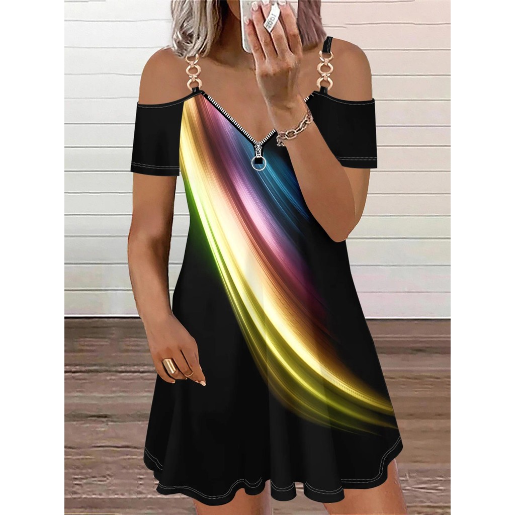 2024 Vestido Casual Estampado De Verão Feminino Para Férias Roupas Femininas Mini Sexy