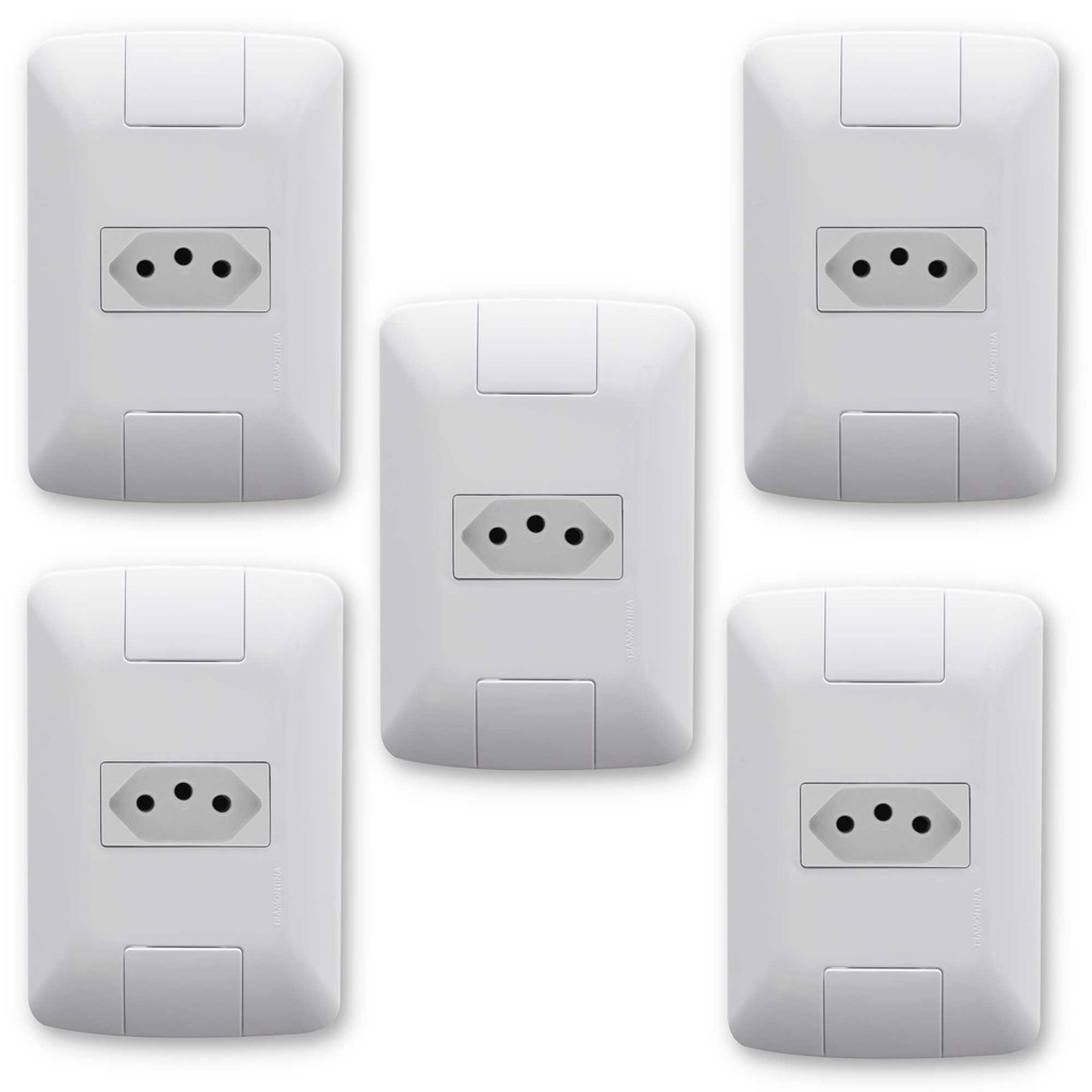 Conjunto Tomada Tramontina Aria Kit 05 Unidades  2P+T 10 A em Oferta na Shopee