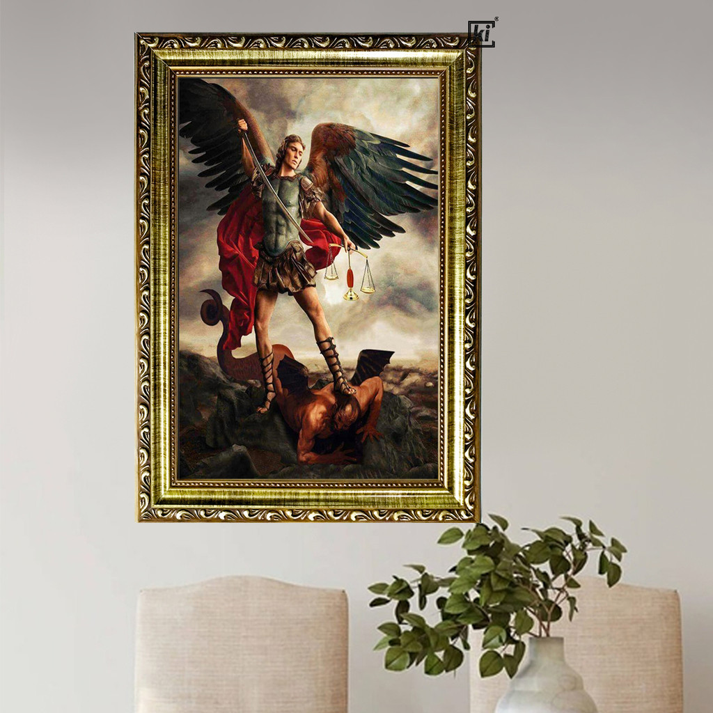 Quadro Moldura Catolico Arcanjo Miguel Justica Arcanjo Trabalhada 47x35cm