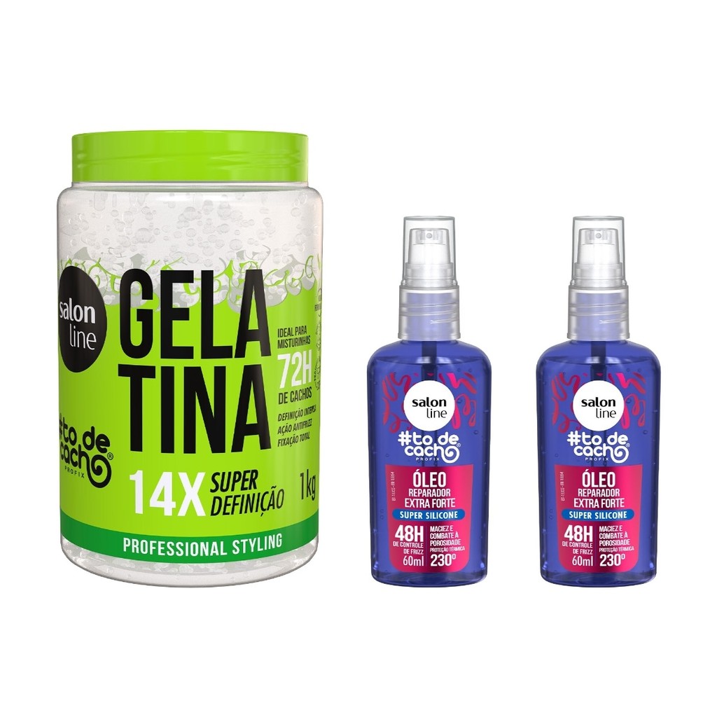 Kit Gelatina #todecacho Super Definição + 2 Óleos Reparação Extra Forte #todecacho