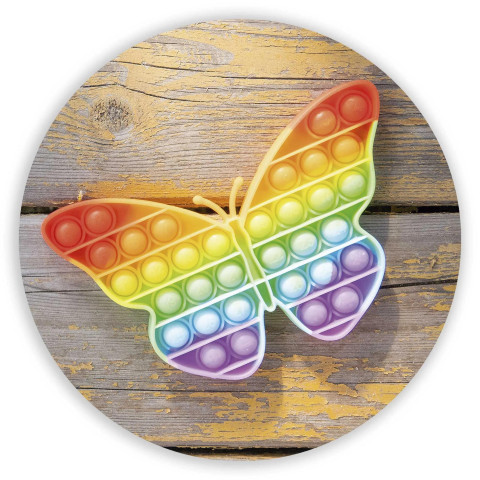 NOVO Painel Festa Infantil Redondo Pop It, Borboleta Colorida, fundo madeira + Arco, Suporte incluso. Fazemos personalizado com qualquer tema. Confeccionado em Lona fosca, impressão de alta resolução. cenário , p/ Decoração