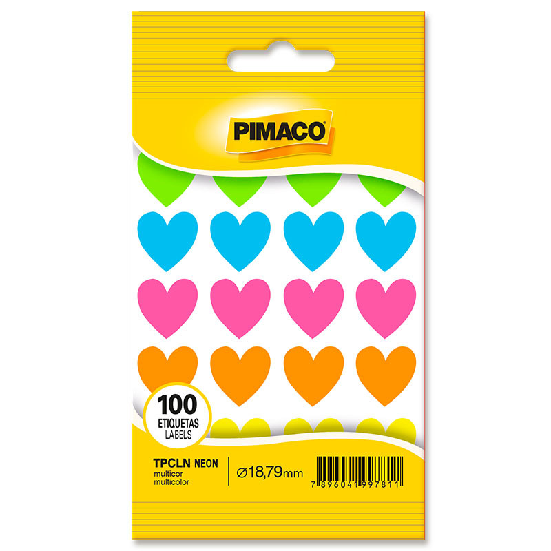 Etiqueta adesiva TP18 coração multicolor neon Pimaco