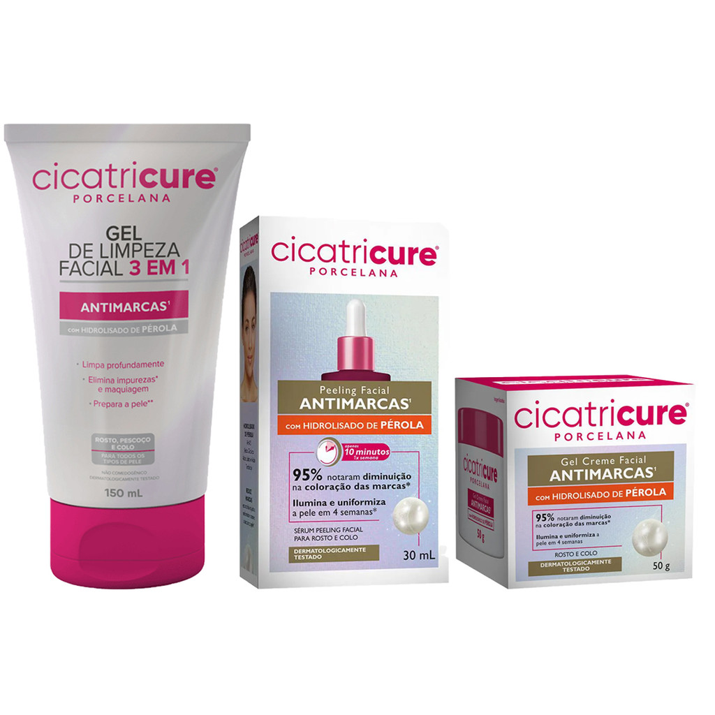 KIT 3 ITENS CICATRICURE PORCELANA ANTIMARCAS - Beauty