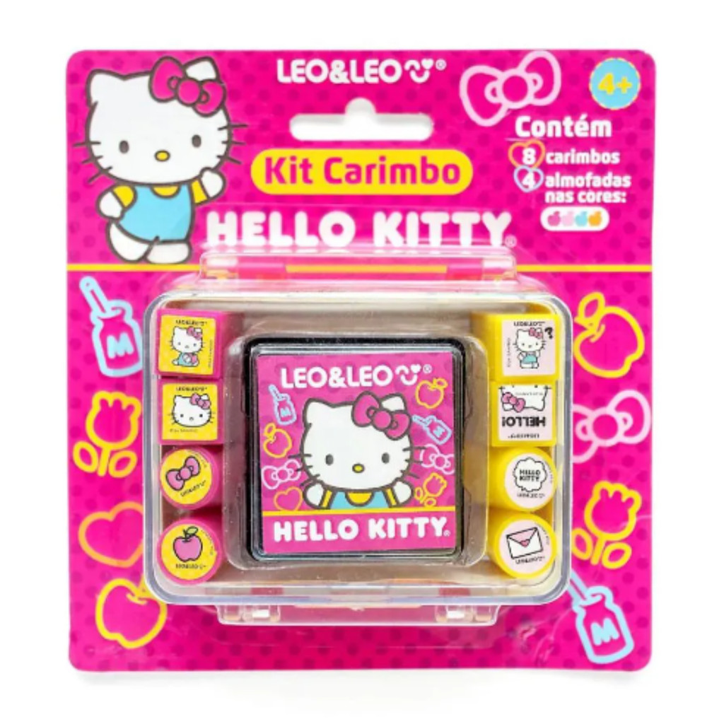 Kit Carimbo Hello Kitty Com 8un + Almofada 4 Cores Leo&leo