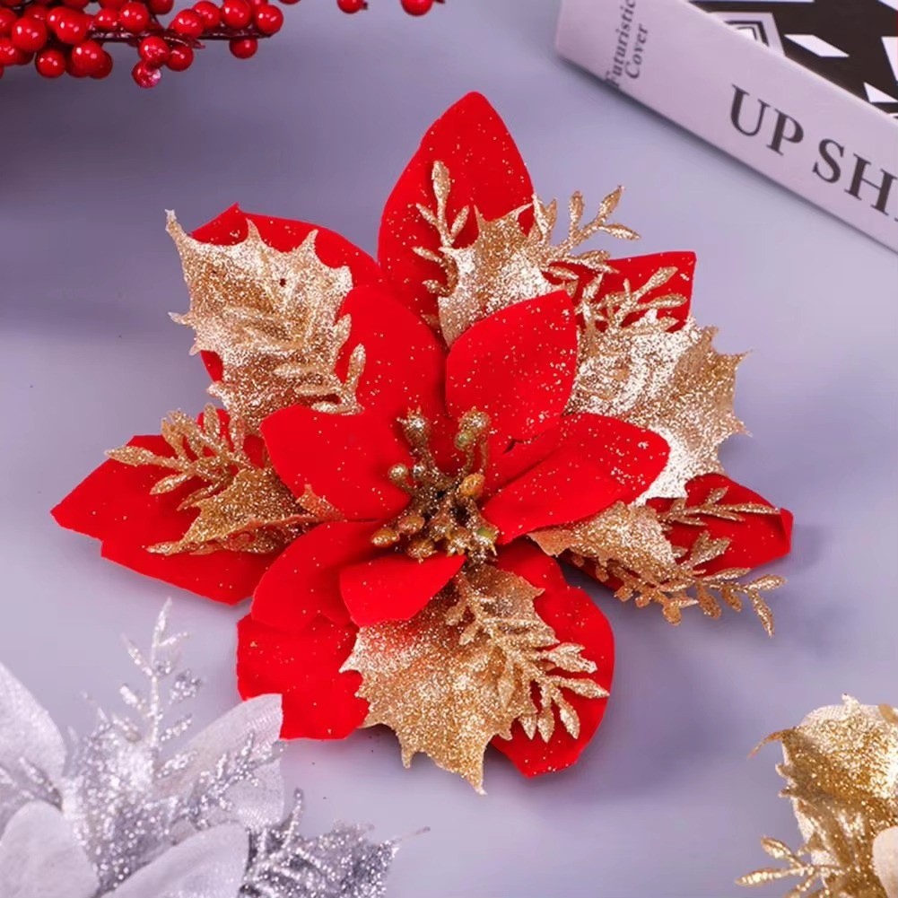 Flor simulada Natal ouro em pó oco tridimensional DIY grinalda acessórios decoração da árvore de Natal - XD802694 — imagem 2 de 2