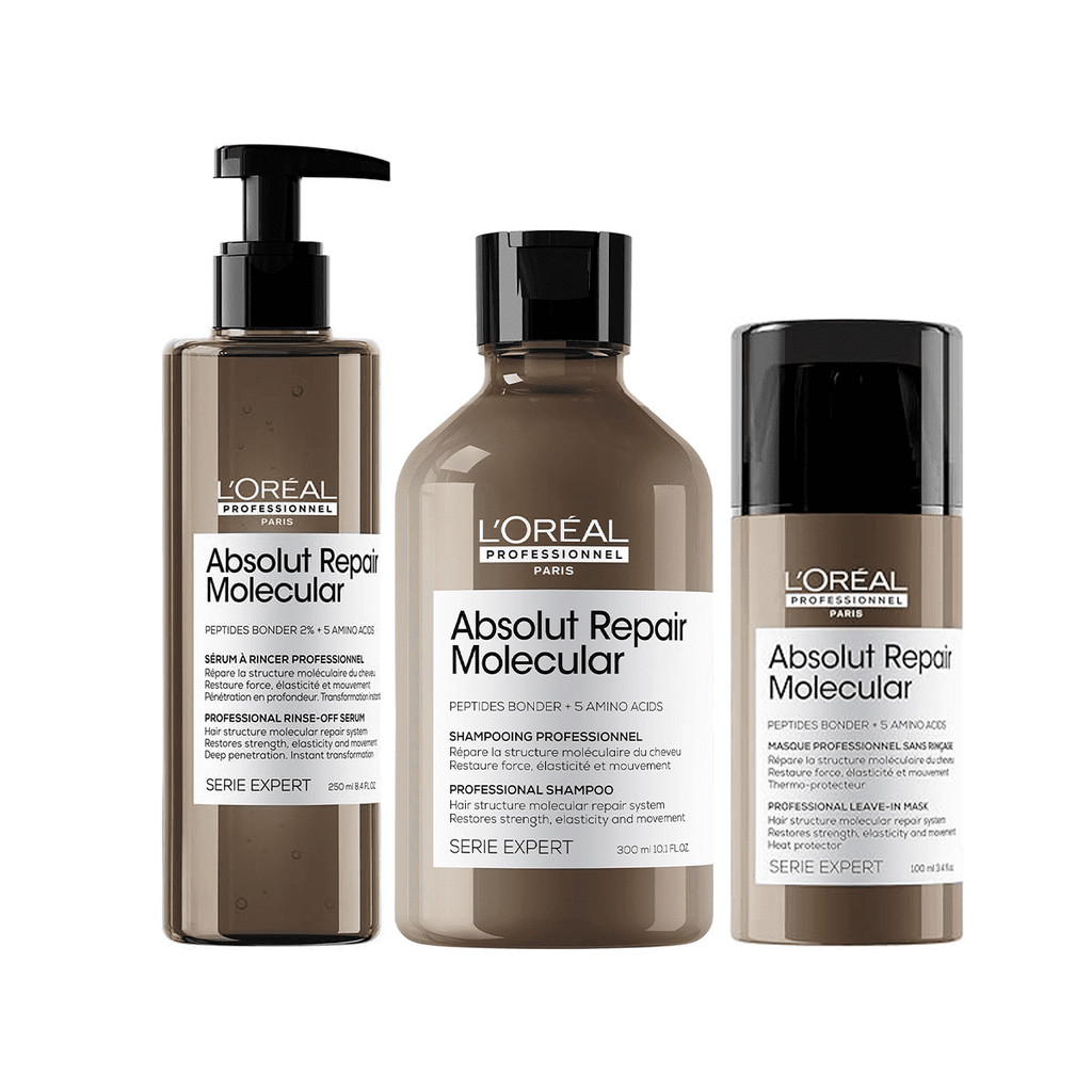 Kit Absolut Repair Molecular Shampoo 300ml, Serúm e Leave-in - LÓreal em Oferta na Shopee