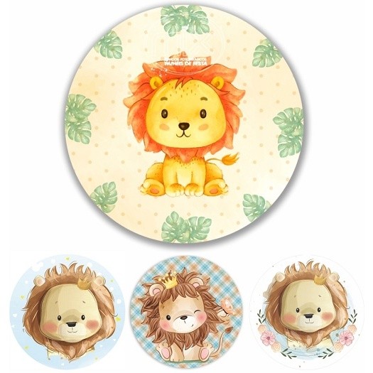 kit 70 adesivos etiquetas personalizadas criança cha de bebe revelação aniversario lembrancinha Festa RedondoLeãozinho