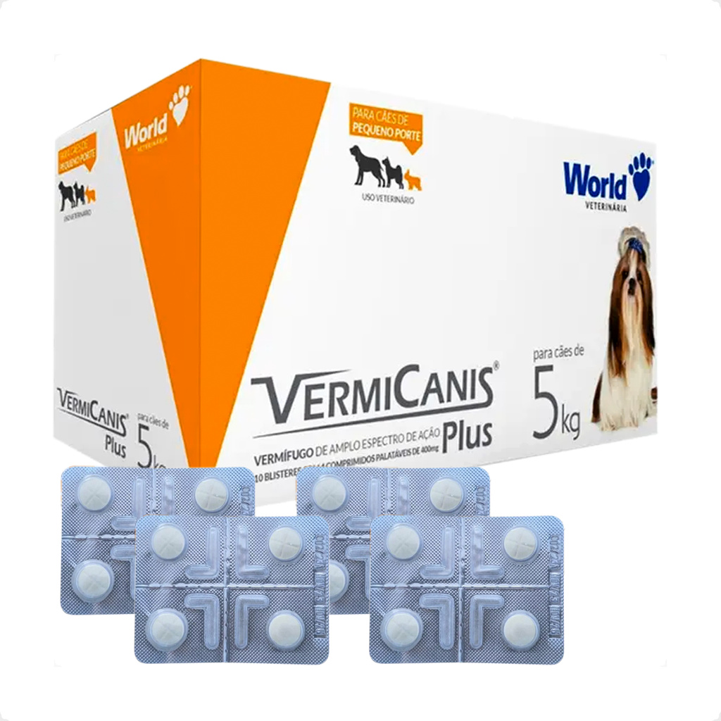 Kit 4 VermiCanis Plus Vermífugo World para Cães de 5Kg - Blíster 4 Comprimidos em Oferta na Shopee