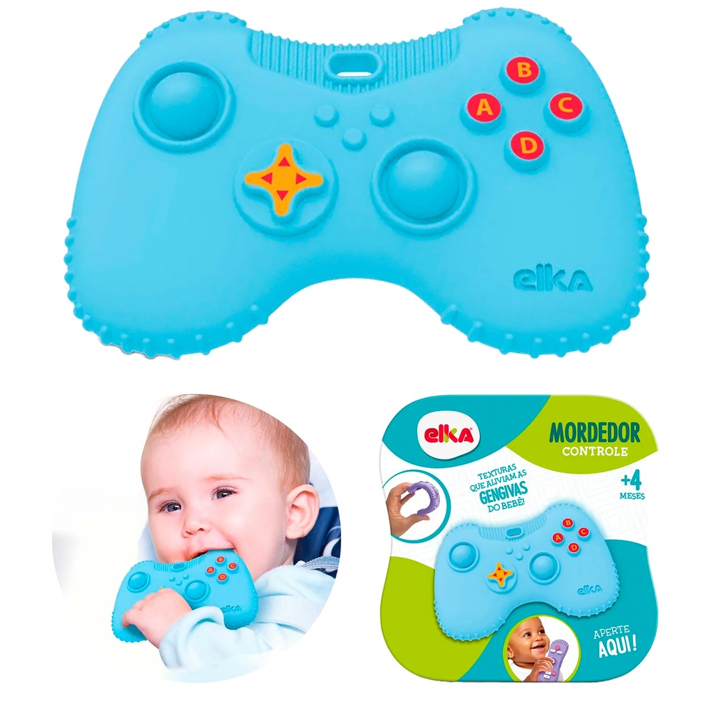 Mordedor Bebe Massageador De Gengiva Video Game Azul Elka Brinquedos