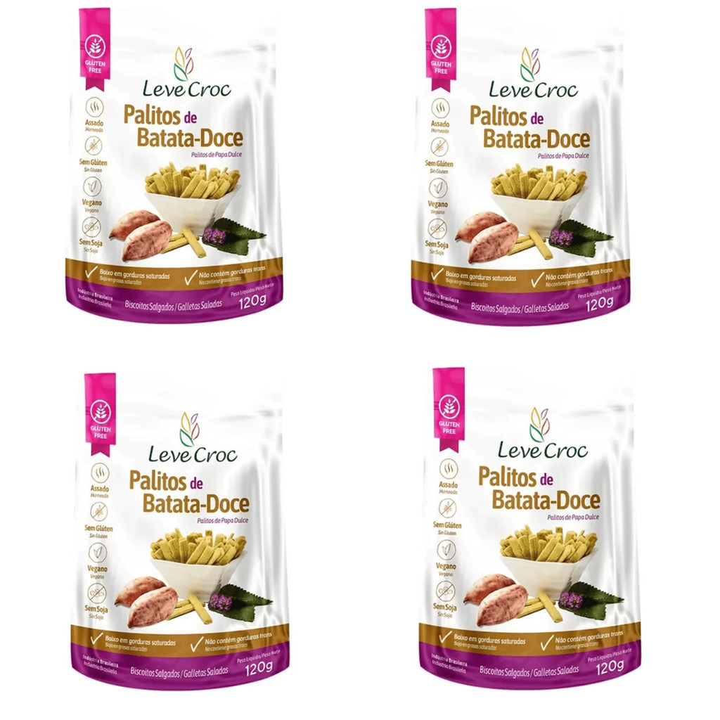 Kit 4 Palitos de Batata Doce Sem Glúten Leve Croc 120 g