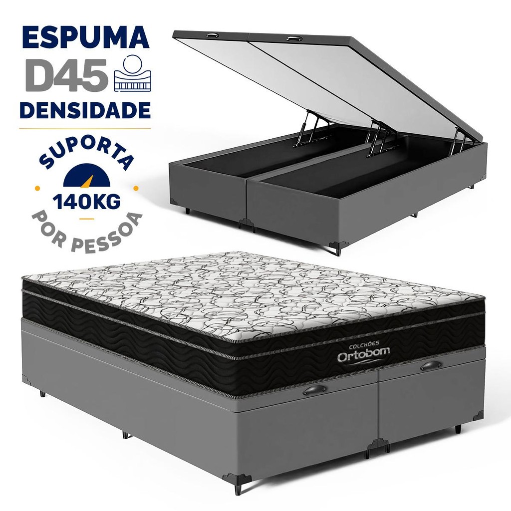 Cama Box Baú Queen com Colchão de Espuma D45 Ortobom Airtech Ortopillow 150 em Oferta na Shopee