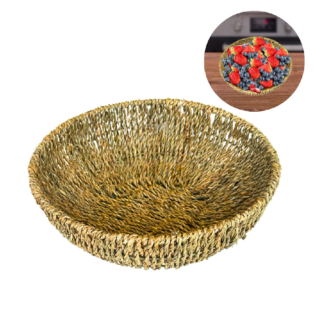 Cesto Palha fibra Natural Redondo decorar frutas pães toalha cosmético maquiagem acessórios planta velas jardinagem