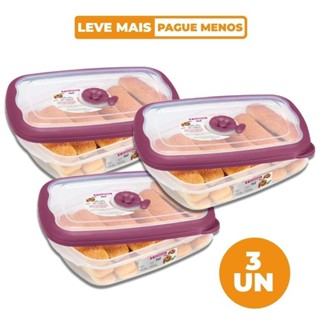 Kit com 3 Potes Plásticos Retangulares Herméticos Açaí 1,26L Flor Sanremo em Oferta na Shopee