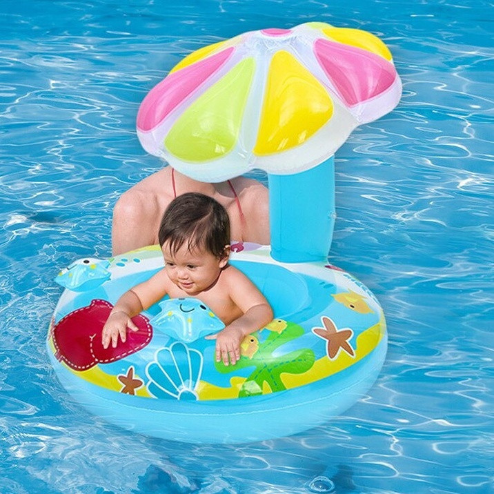 Boia Bebê Cobertura Coqueiro Cogumelo Inflável Protege Do Sol Assento Fralda