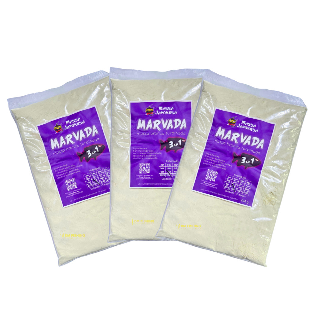 Isca para pesca KIT c/ 3 Massa Japonesa Branca MARVADA para peixes Tamba Tambacu Tambaqui e Pacu