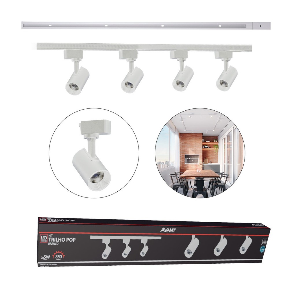 Kit trilho Eletrificado 4 Spot Led + 1 Metro de Trilho Pop 20w 6500k Branco Frio 110v/220v Branco Cod: 251931397-1 Avant em Oferta na Shopee