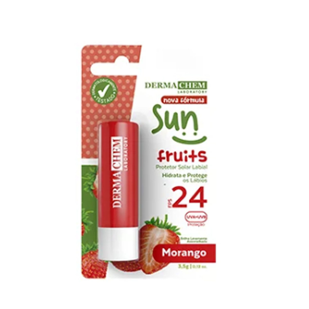 Protetor Labial Sun Fruits Dermachem FPS 24 Morango em Oferta na Shopee