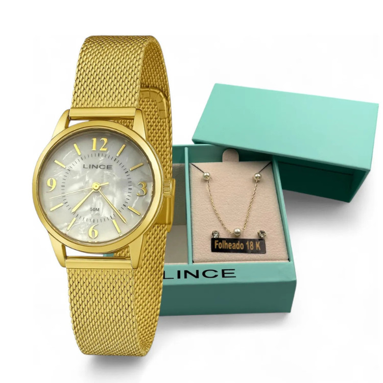 Kit Relogio Lince Feminino Analógico Dourado em Oferta na Shopee