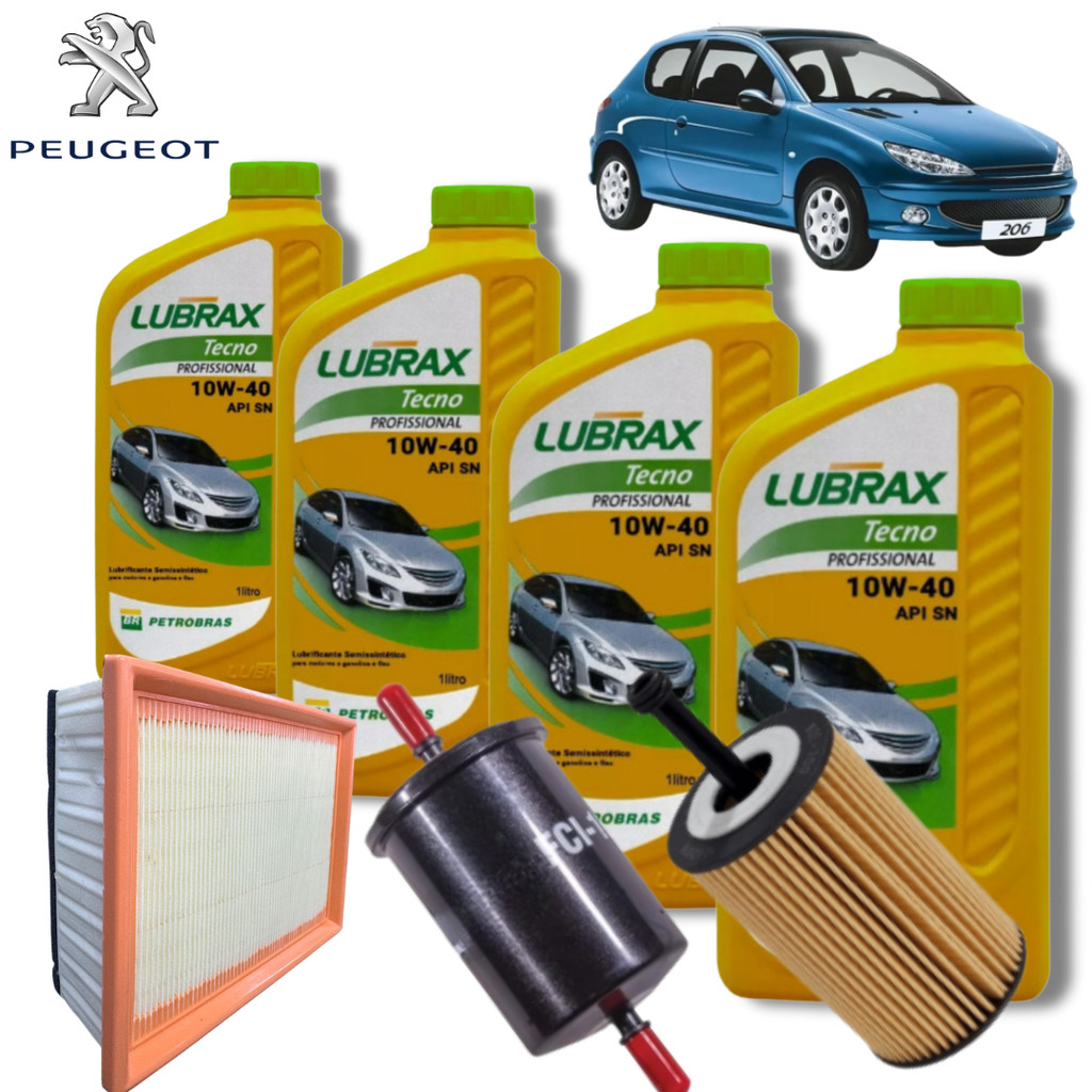 KIT TROCA DE ÓLEO 10W40 + FILTROS (PEUGEOT 206 1.6 16V 2001/ 2008)