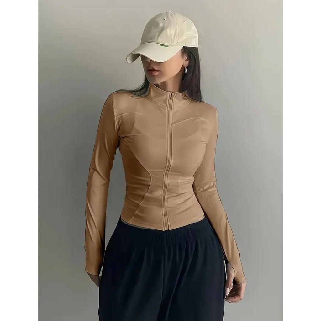 blusa manga longa gola alta academia suplex dia a dia inverno moda 2025 casaco modinha academia com touca chique basico em Oferta na Shopee