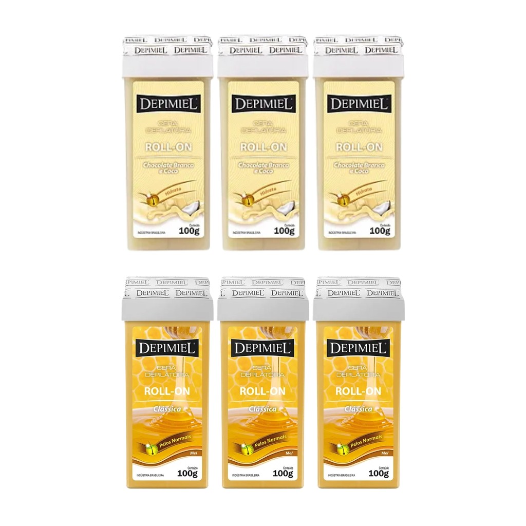 Kit 6 Cera Roll-On Chocolate Branco Clássica Depila Depimiel em Oferta na Shopee