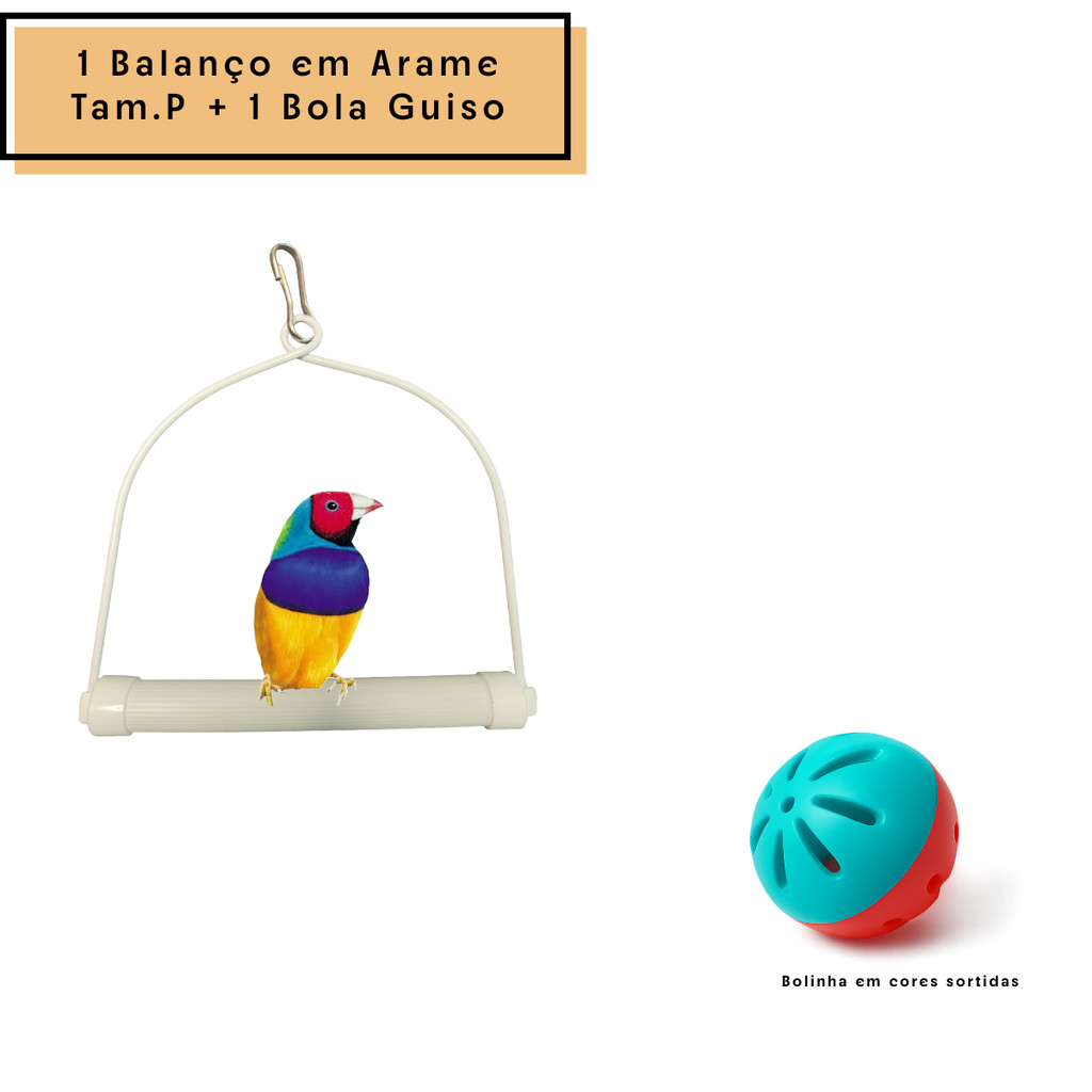 Kit Birds Balanço Arame P + Bolinha Brinquedo com Guiso - Passaros em Geral