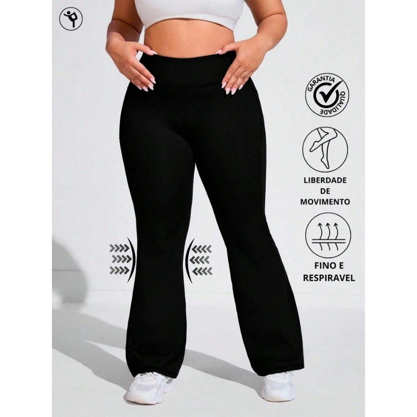 Plus Size Calça Flare Bailarina Suplex Cintura Alta 48 A 66 em Oferta na Shopee