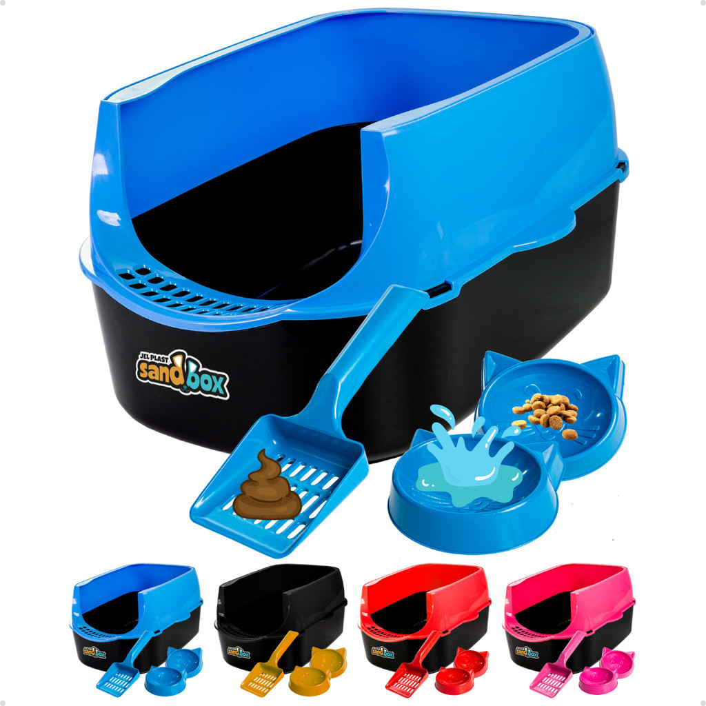 Caixa de Areia para Gatos Sanitário Sandbox Furba Banheiro + Comedouro + Bebedouro - Jel Plast