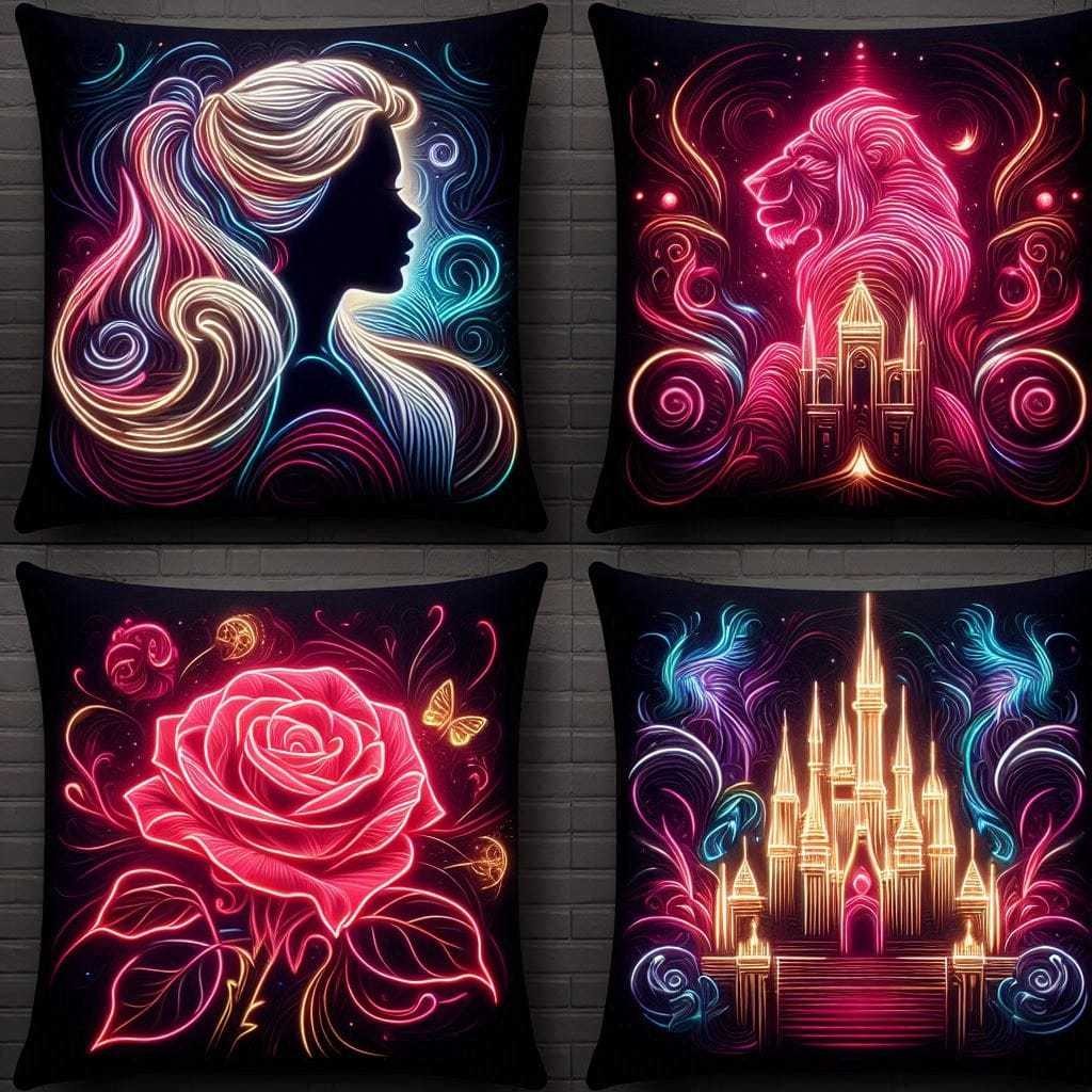 kit com 4 capas para almofadas desenhos stitich mickey bailarina bela e a fera 45x45 lancamento