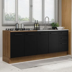 Kit Com 2 Balcões De Cozinha 3 Gavetas 4 Portas Rustic Preto