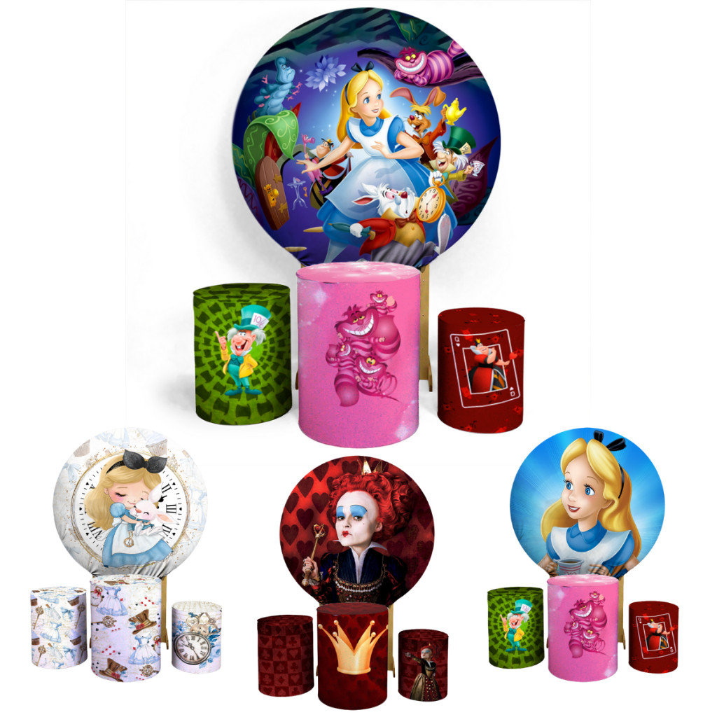 Kit Painel Festa Alice + Trio Completo Alice No Pais Da Maravilhas Kit Completo Varias Artes