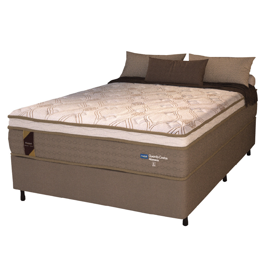 Cama Box Casal Colchão Molas Ensacadas Guarda Costas Alameda 138x188x68cm Suede Marrom/Branco em Oferta na Shopee