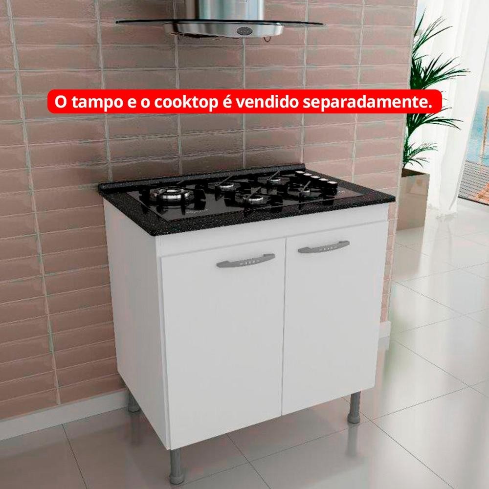 Detalhes do Balcão Cooktop Balcony 80cm Branco 2 Portas Organiza Cozinha Fácil Instalar MDP/MDF