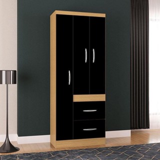 Guarda Roupa Solteiro Ambiente Milão 3 Portas Damasco Preto – Poquema em Oferta na Shopee