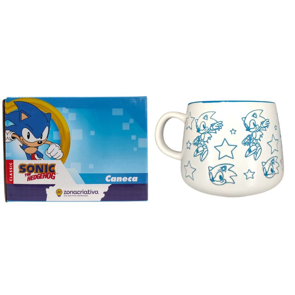 Caneca de Cerâmica Sonic The Hedgehog Branca 3D 500ML Sega Game Nintendo Café Leite Sopa Presente