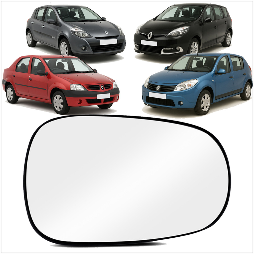 Lente Espelho Retrovisor Com Base Fixada Clio Scenic 1998 a 2012 Logan Sandero 2007 e 2008