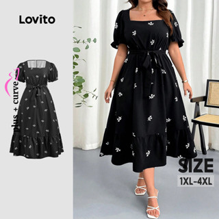 Lovito Vestido Plus Size curva elegante Ditsy Floral babado bainha mangas bufantes para mulheres LBL23757 em Oferta na Shopee