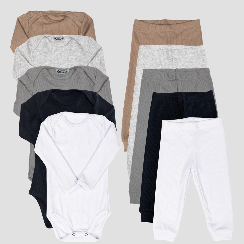 Kit conjunto Bebê  Lilobu 10 peças canelado Body Manga Longa e Calça Pagão super macio 24003-K5-C2