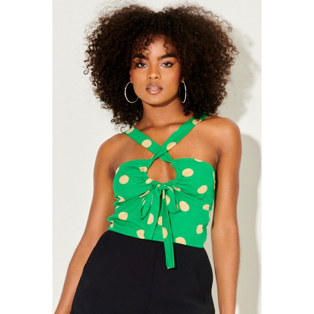 Cropped Feminino Alça Amarração Planet Girls Verde Escuro - Women Clothes