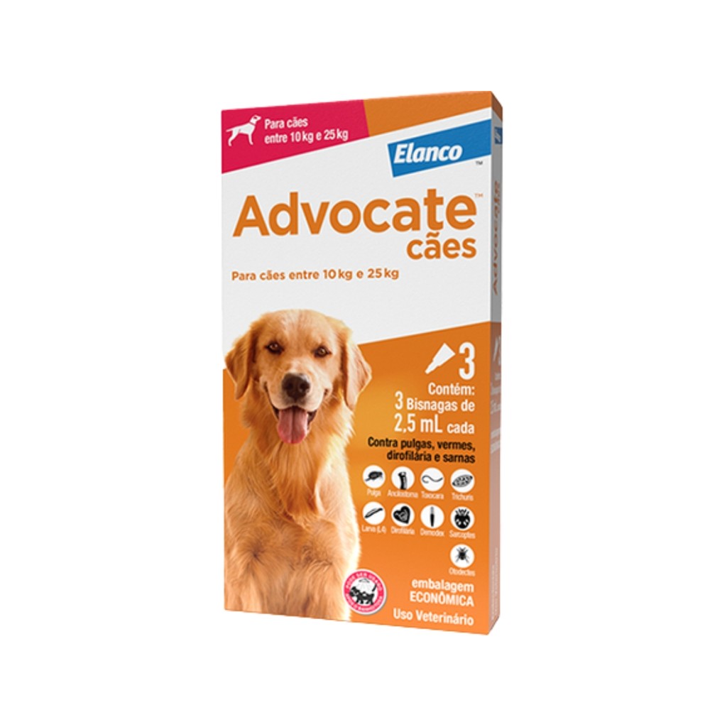 Combo Advocate Cão 2,5ml 10 a 25kg - 3 Pipetas em Oferta na Shopee
